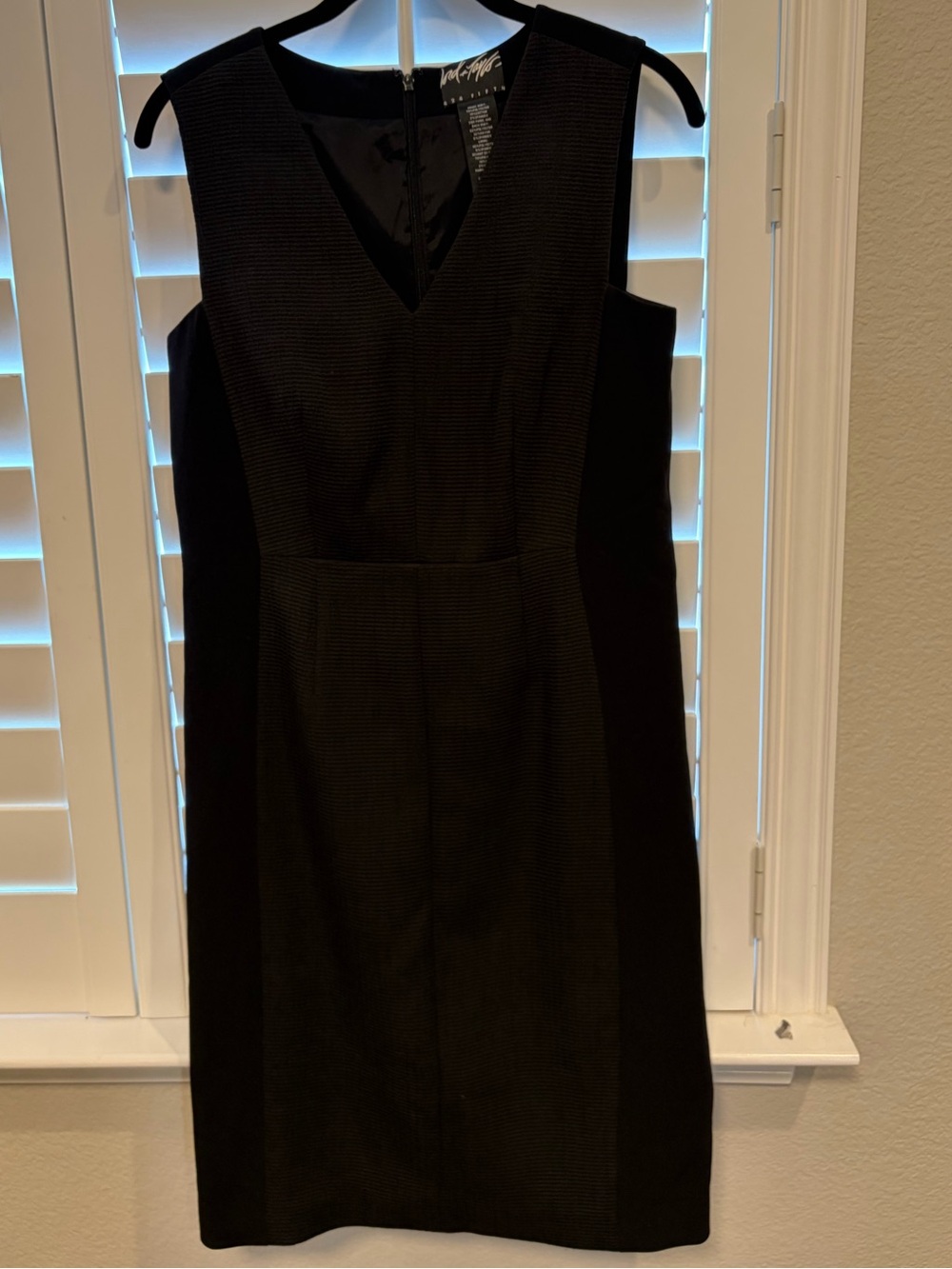 Lord & Taylor Black Textured V-Neck Midi Sheath Dress